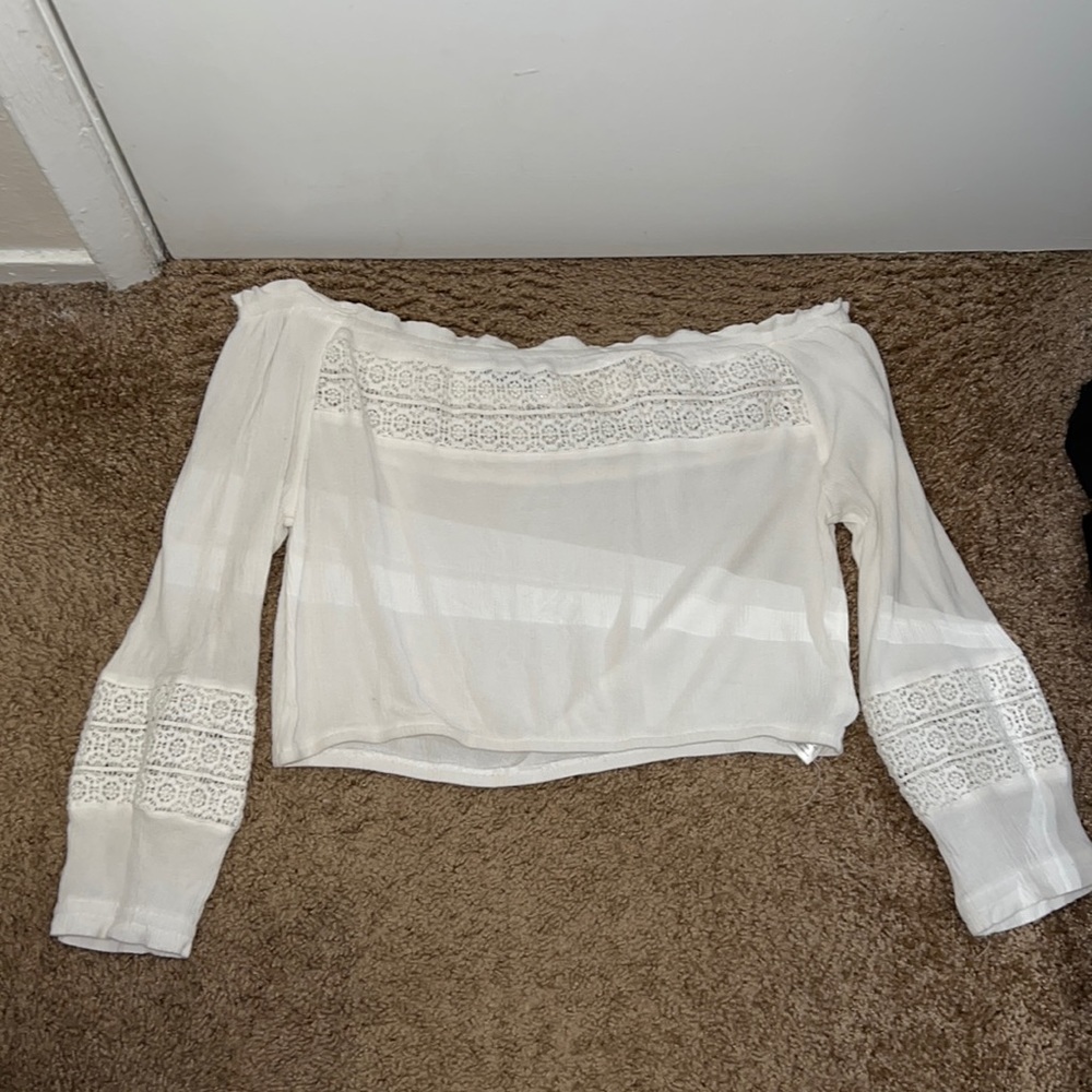 White floral off the shoulder cropped top